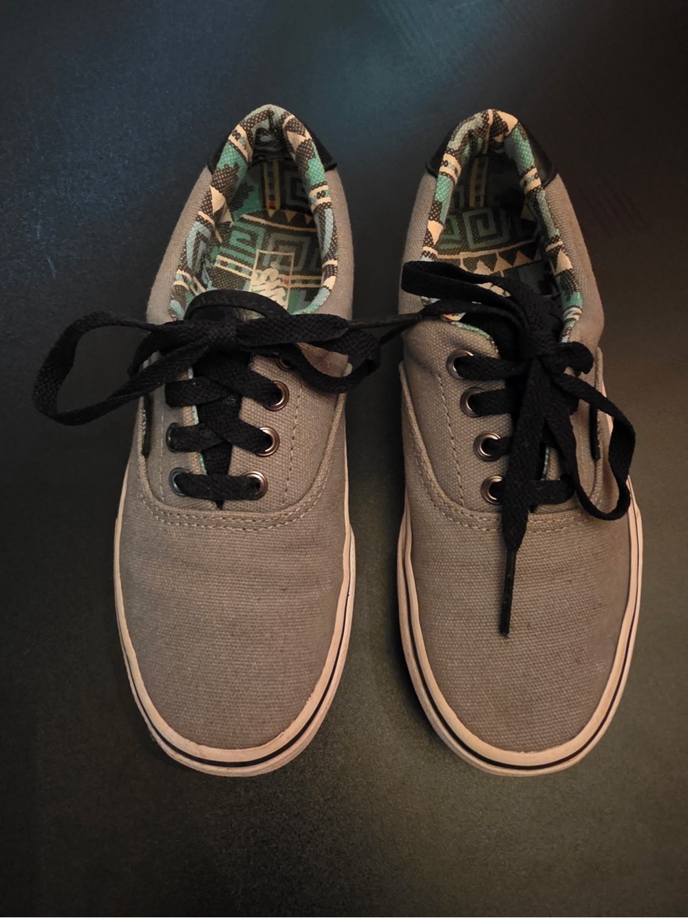 Vans Gray Canvas Kids Sneakers with Patterned Lining